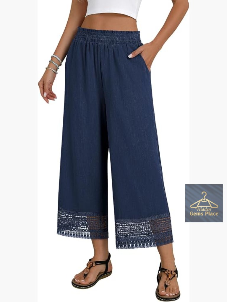 Wide Leg High Waist Palazzo Pants With Pockets Elastic Pull On